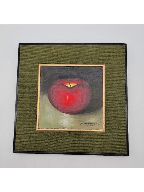 Other - Vintage Paco Gorospe Still Life Painting - Red Apple - Matted Green Frame -Wall